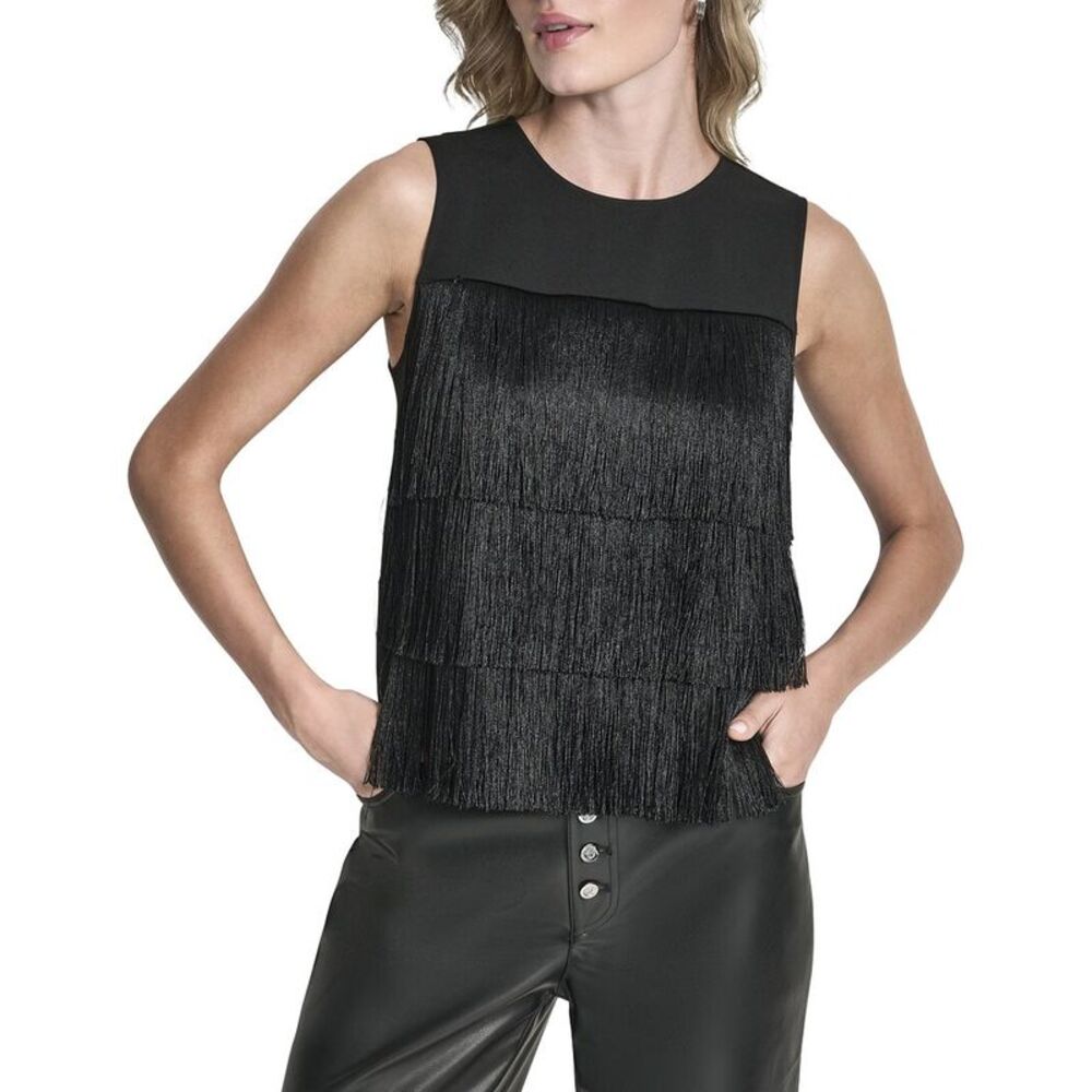 Dkny Womens  Tiered Fringe Blouse